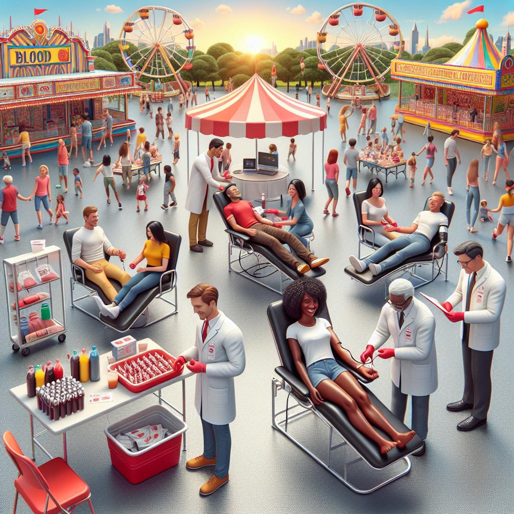 Blood donation at amusement park.