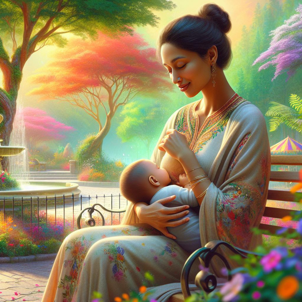 Mother breastfeeding in park.