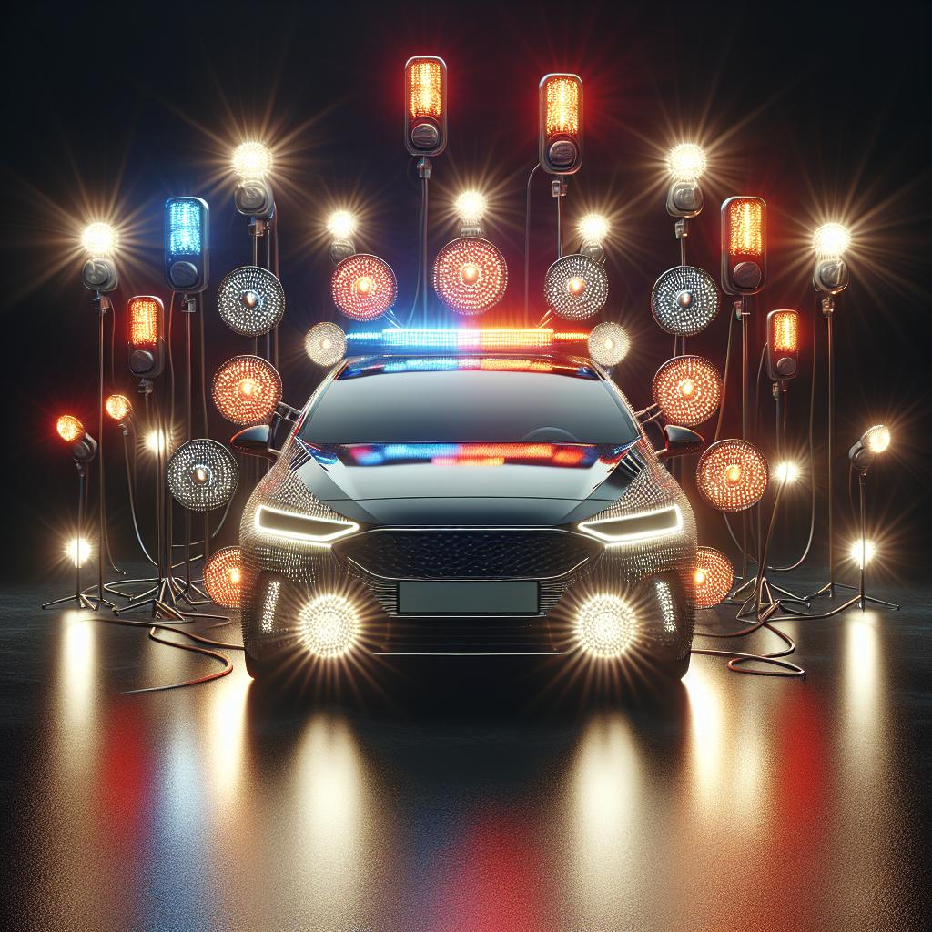 Car surrounded by emergency lights