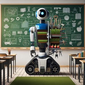 Farming robot in classroom.