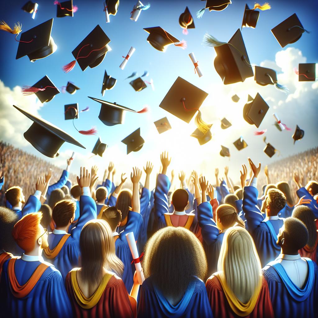 Graduation cap toss celebration