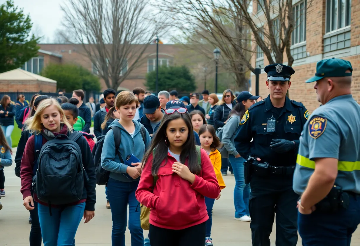 Students being monitored by police during school hours.