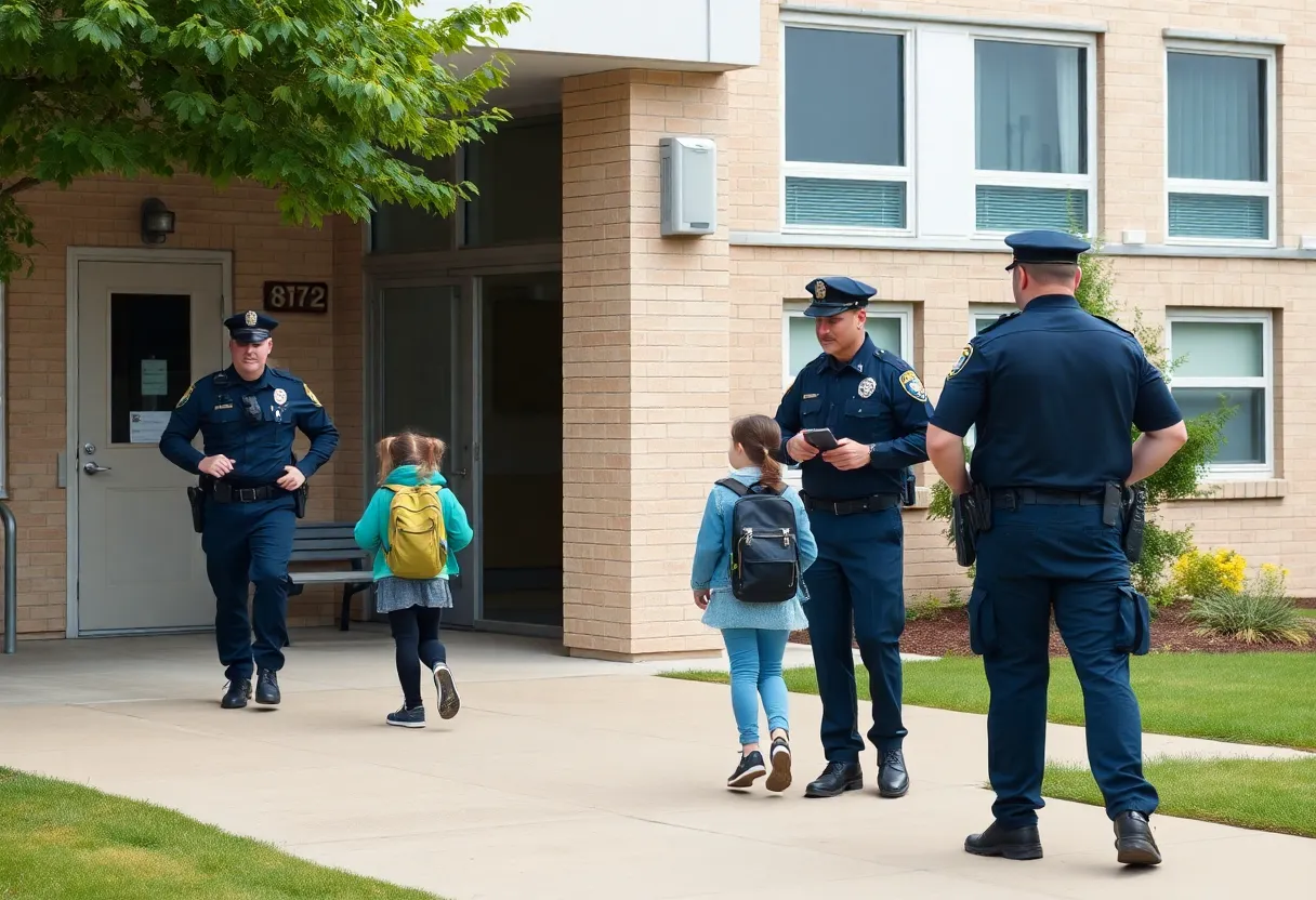 Police officers at a school during heightened security measures