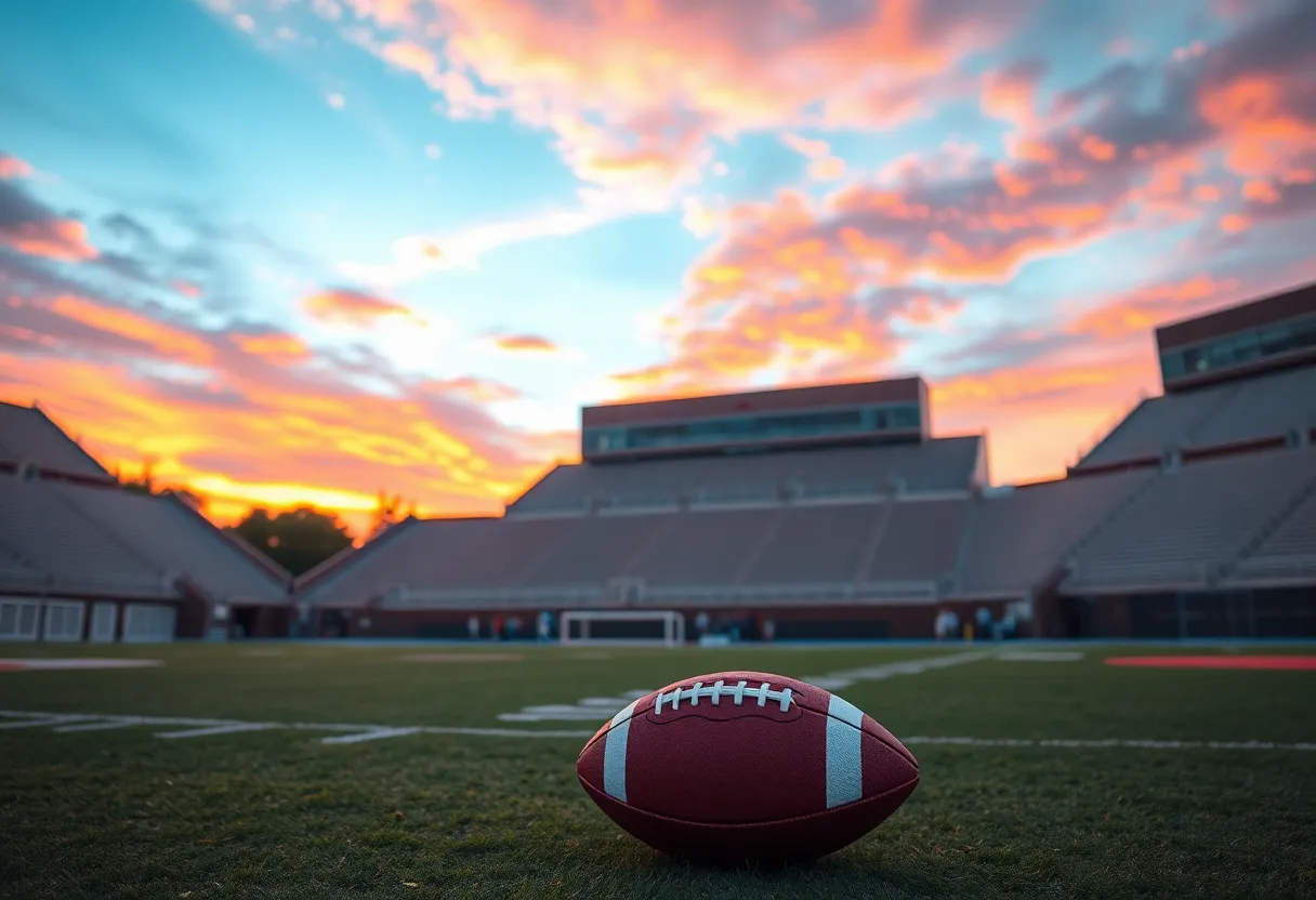 Empty Tennessee football field at sunset