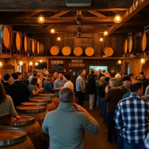 Interior of Barrelhouse by Gypsy Circus with patrons enjoying drinks
