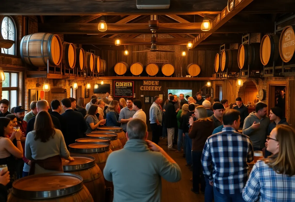 Interior of Barrelhouse by Gypsy Circus with patrons enjoying drinks