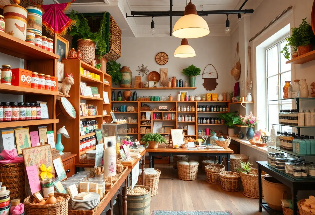 Interior view of Bethie Lou's Fabulous Gift Store with colorful gifts and cosmetics