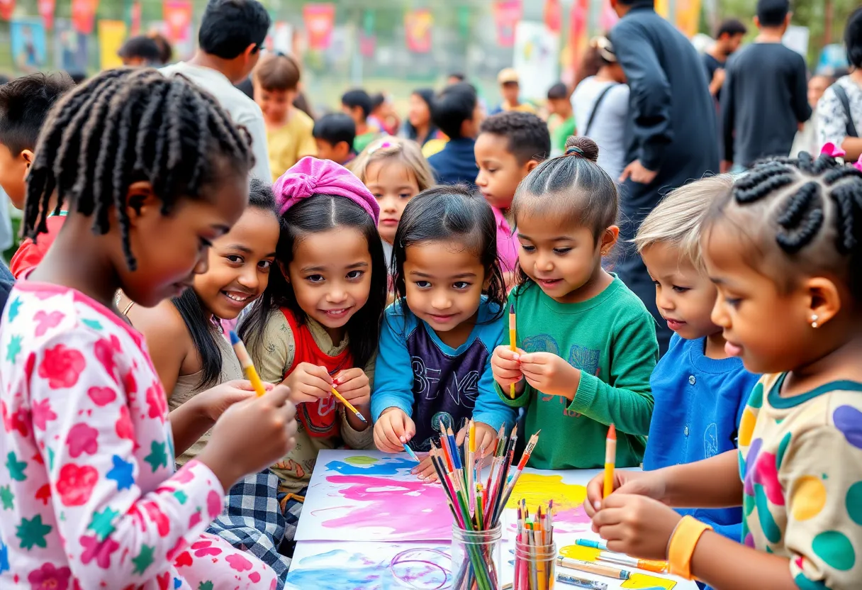 Children participating in an art activity during MLK Day celebration in Knoxville.