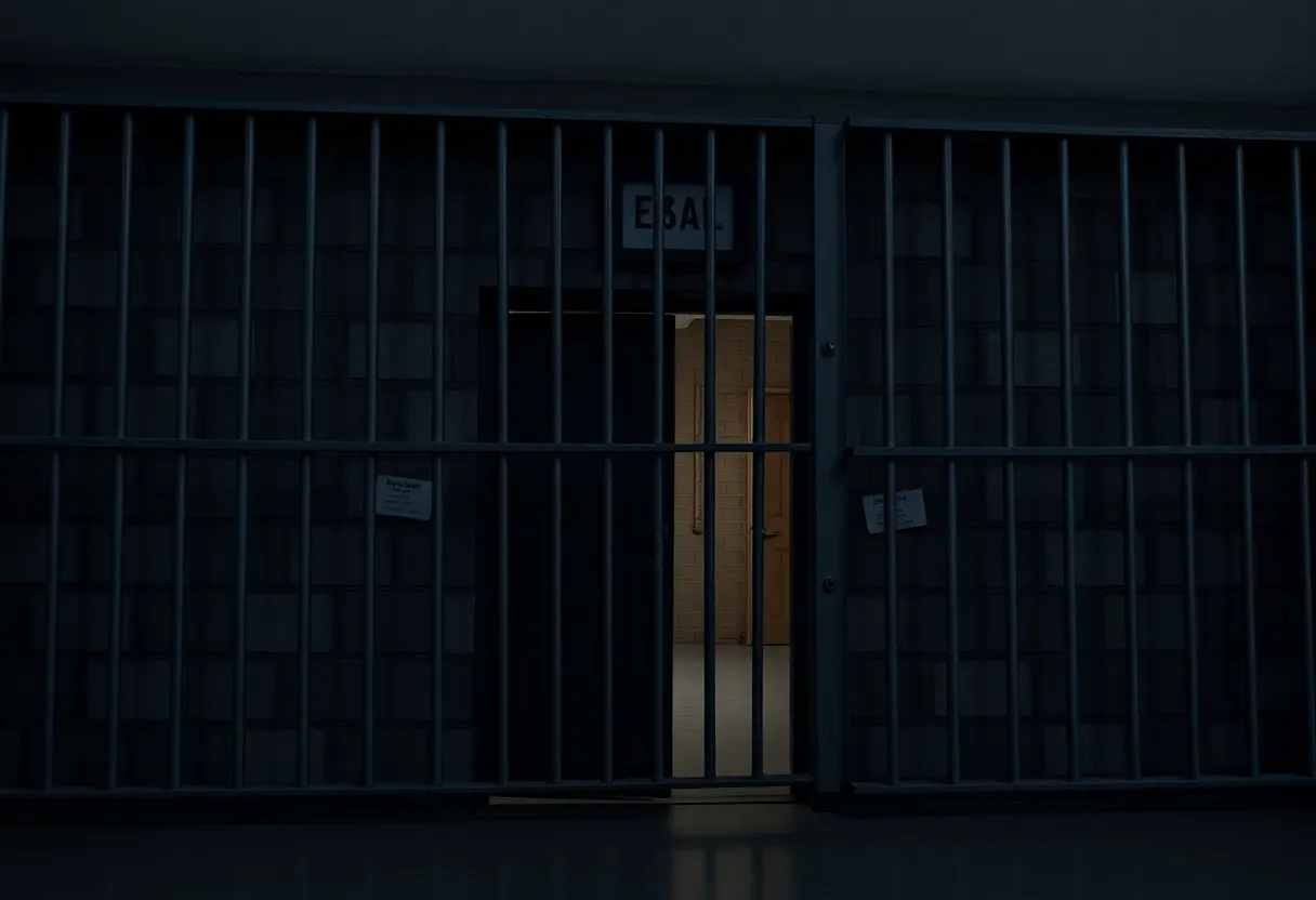 Jail entrance with community protest signs about treatment of individuals in custody
