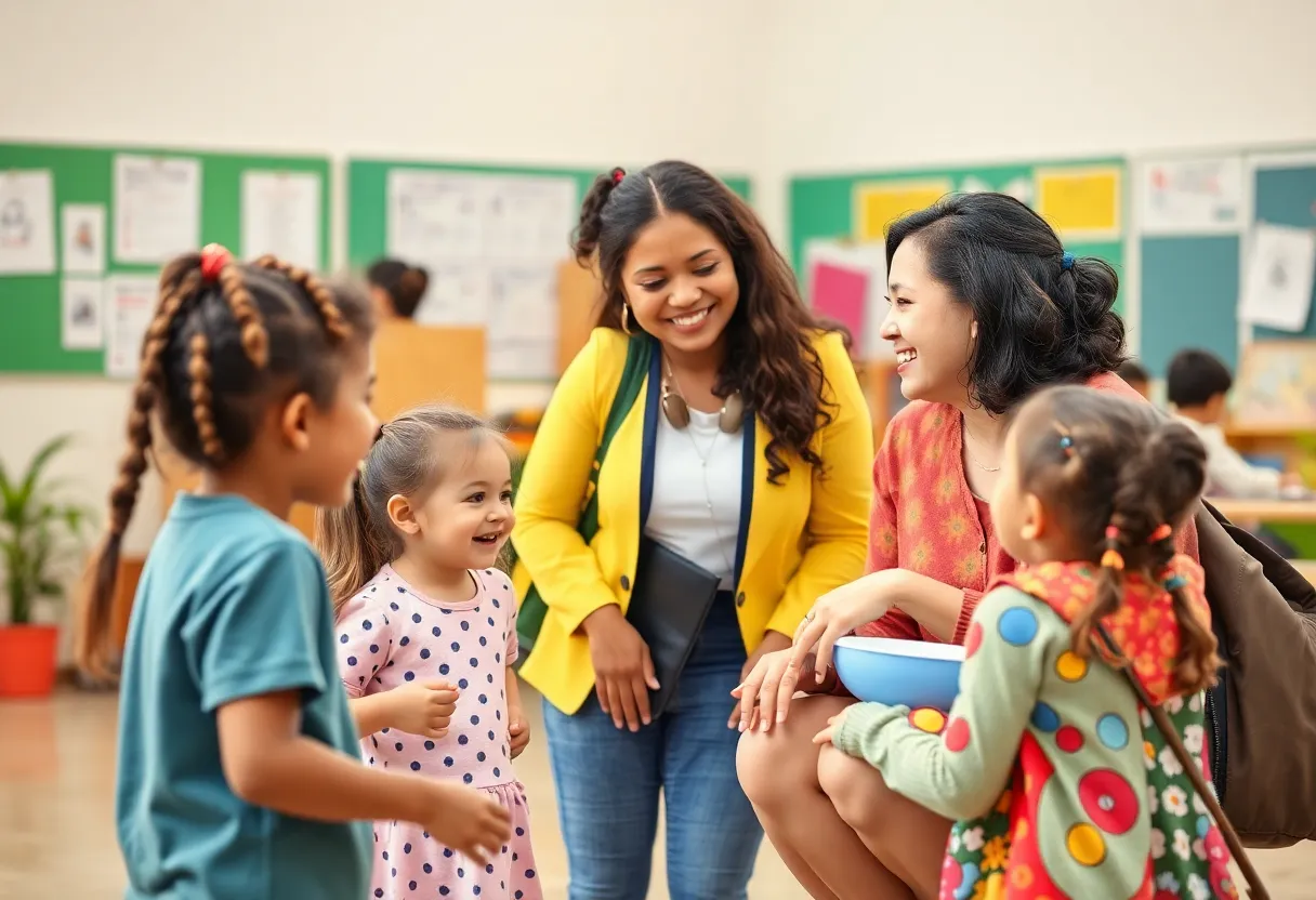 Community health worker engaged with families at Gibbs Elementary School