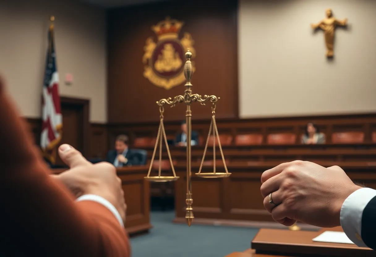 Courtroom illustration depicting a healthcare fraud case