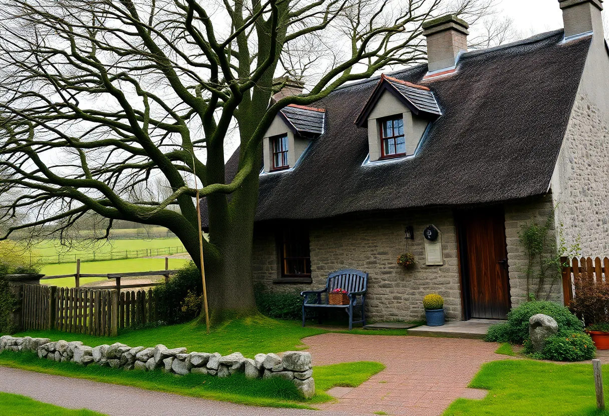 A scene from the play 'Dancing at Lughnasa' showcasing a cozy cottage