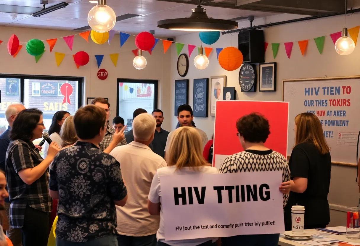 Community members participating in a karaoke night while promoting HIV testing services.