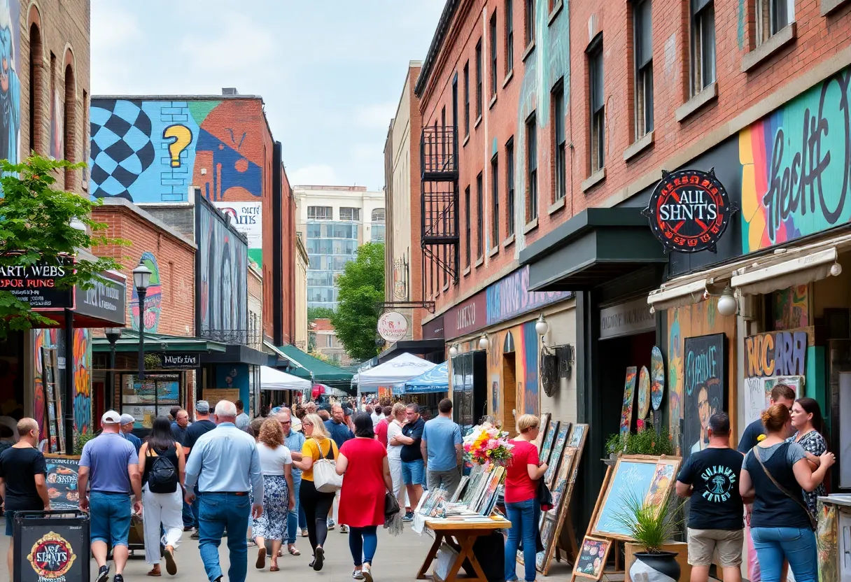Vibrant street scene in Knoxville's arts district