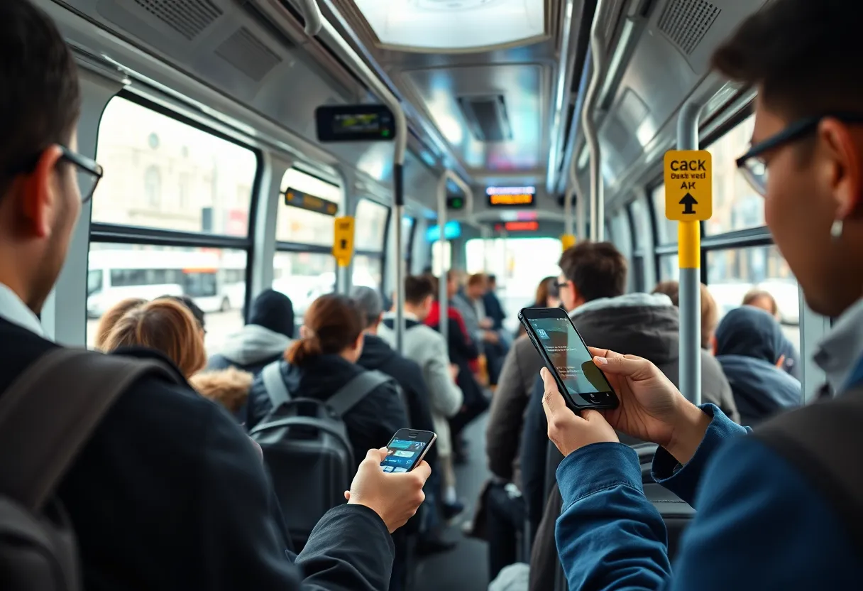 Passengers using a cashless payment system on a Knoxville bus