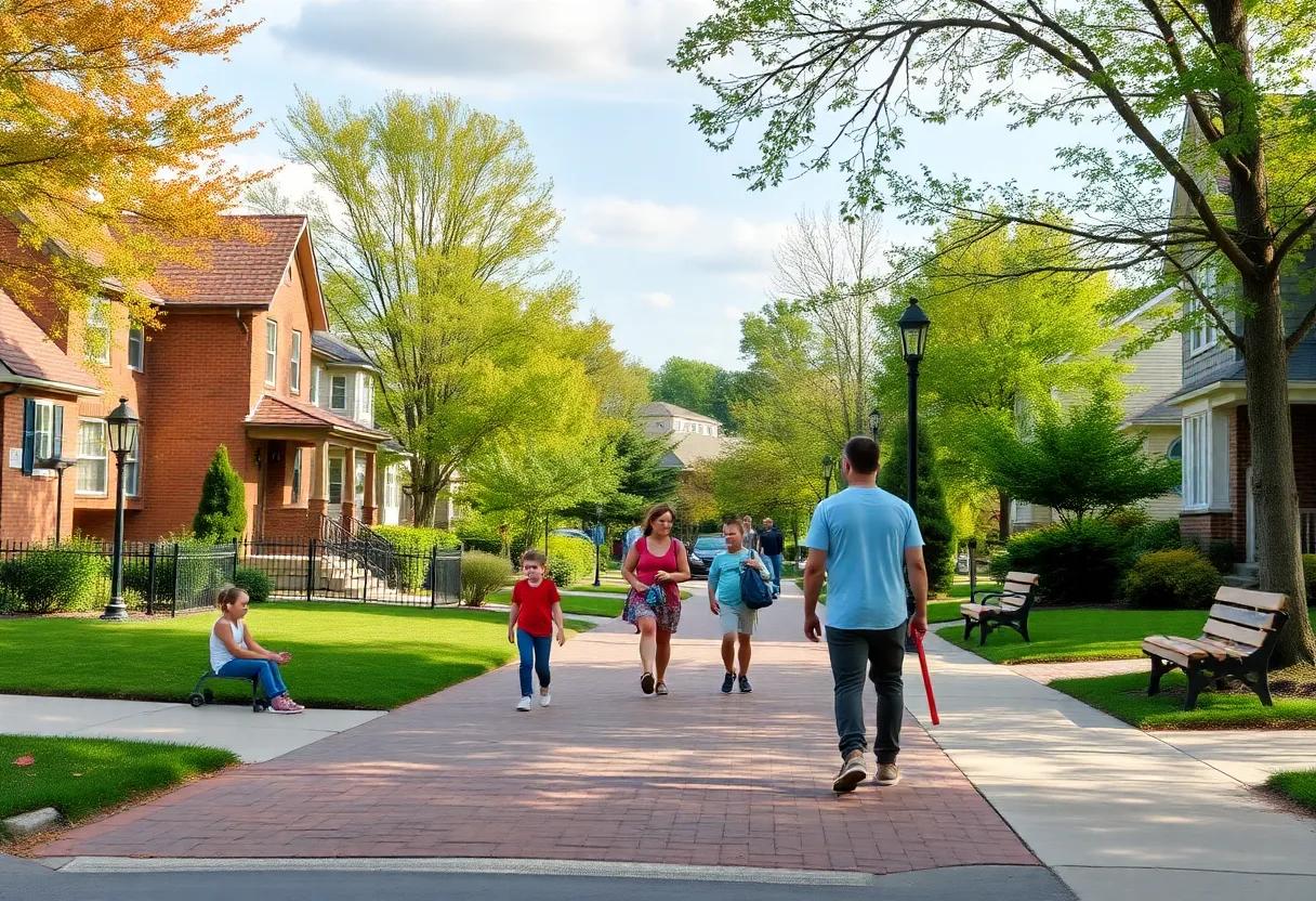 A lively Knoxville neighborhood with families in a park