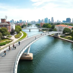 Rendering of the proposed pedestrian bridge spanning the Tennessee River in Knoxville.