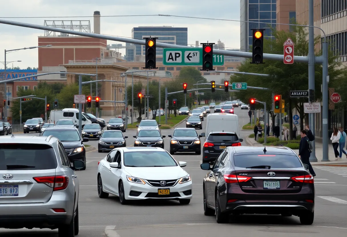 Heavy traffic in Knoxville with cars at an intersection.