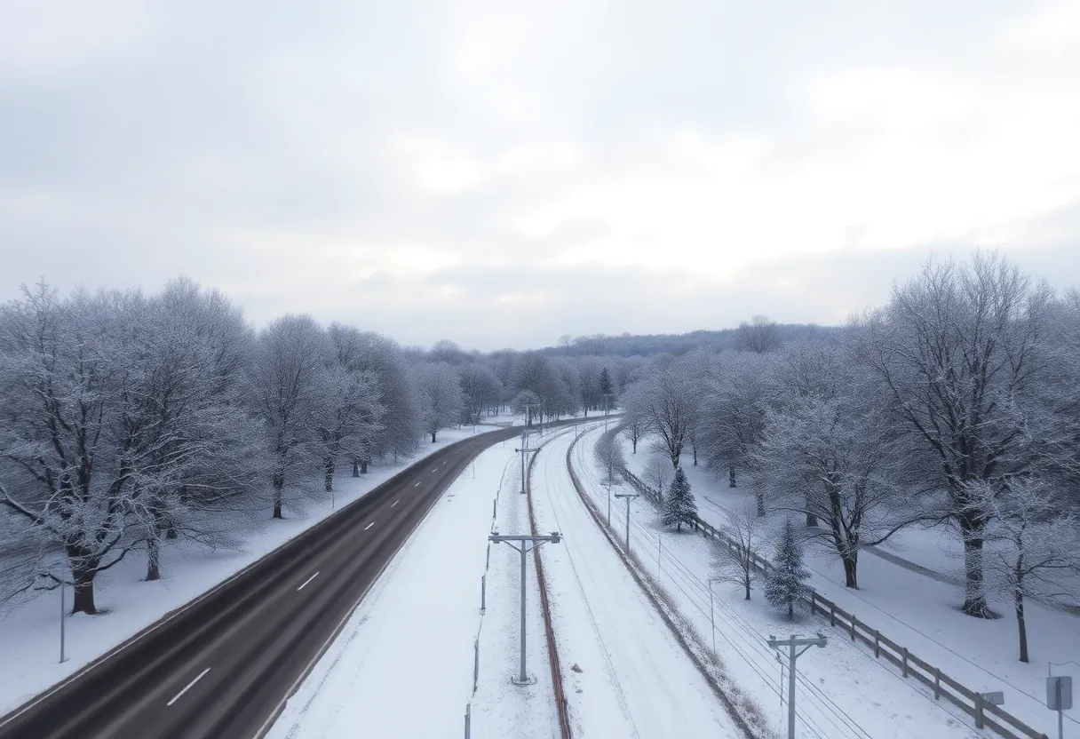 A winter scene in Knoxville, TN during a snowstorm.