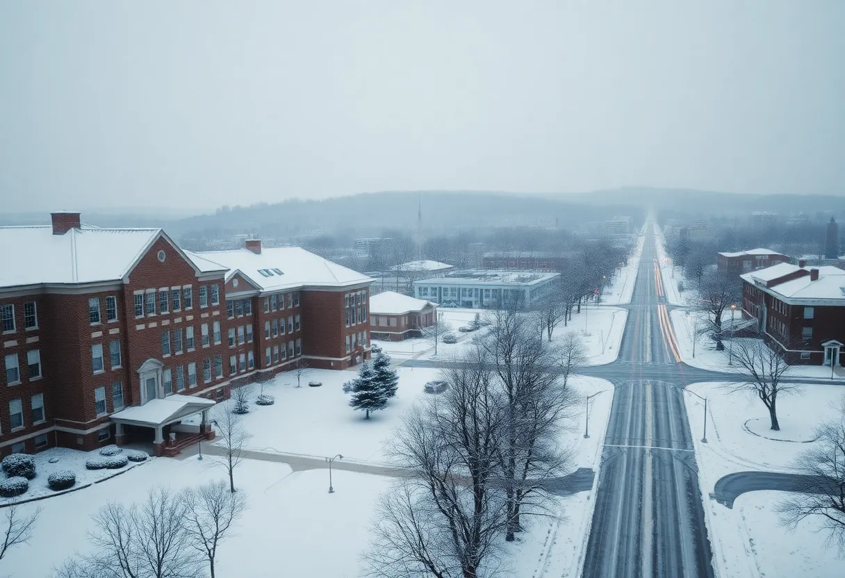 Snow-covered streets and schools in Knoxville, TN