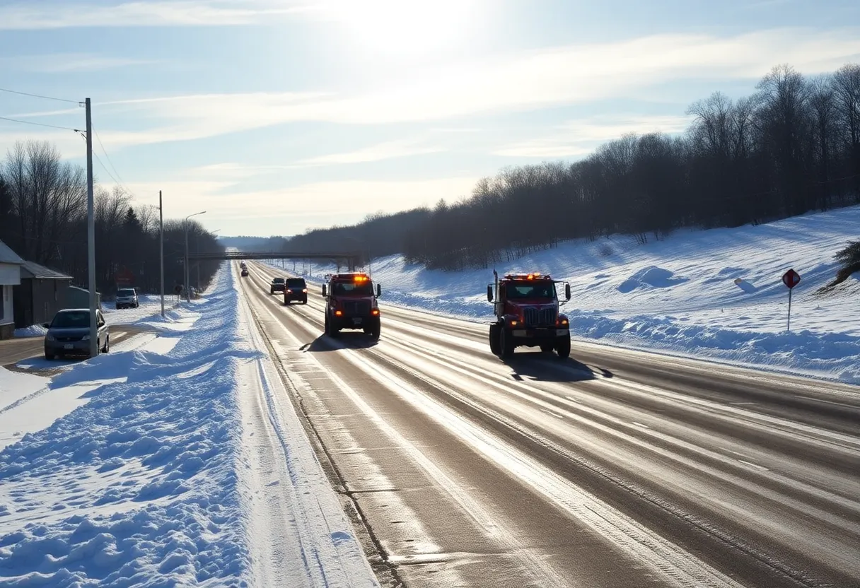 Road conditions in Knoxville after winter storm with clear and icy patches.
