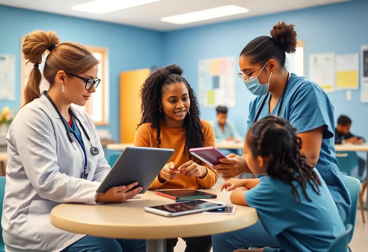 Nursing faculty providing healthcare services to youth at a development center