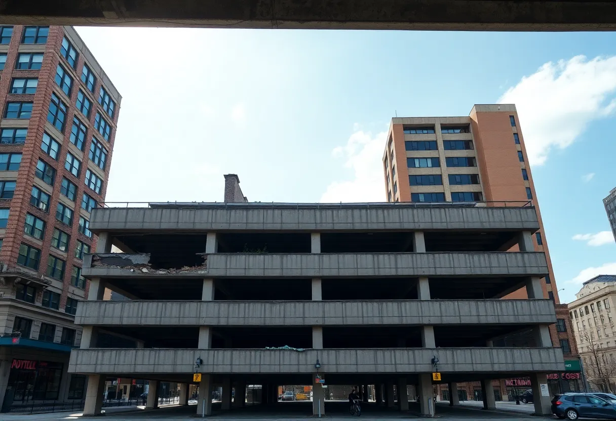 The Pryor Brown Garage in Knoxville, showing signs of deterioration