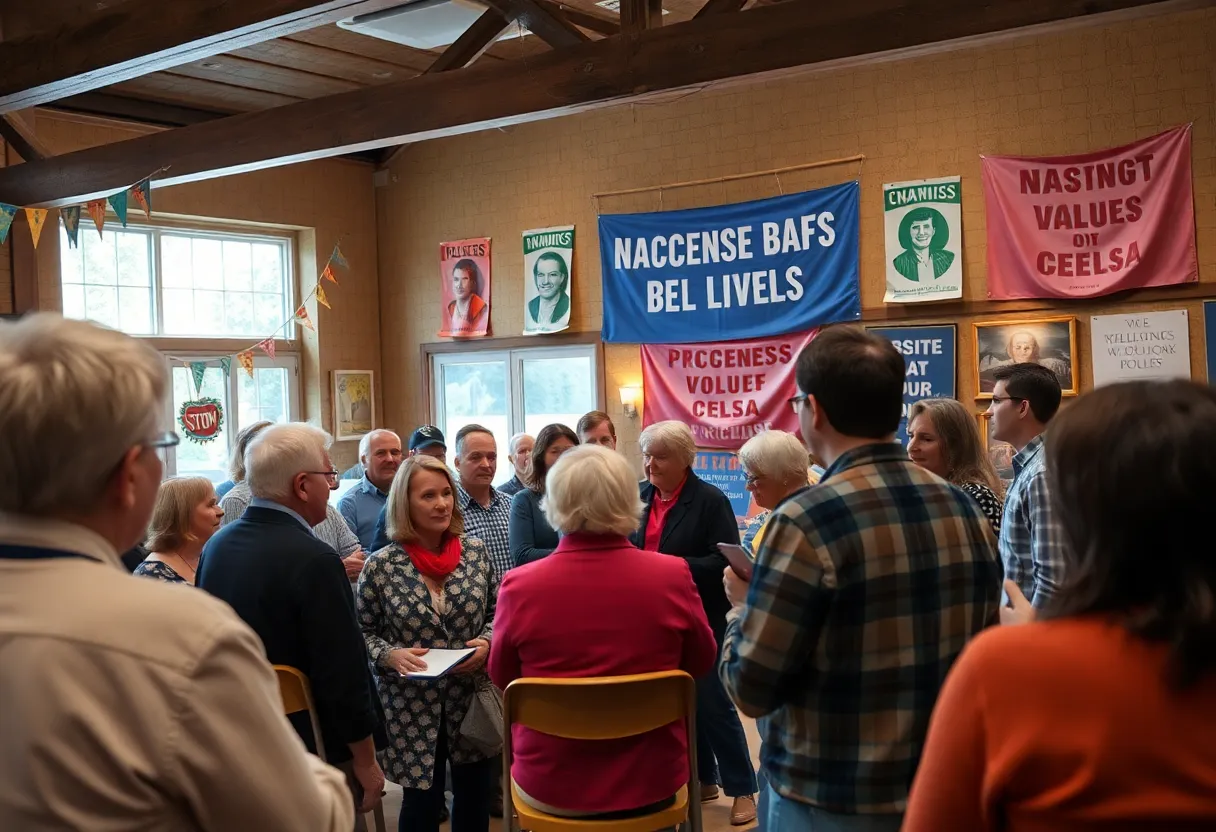 Community gathering with elected official speaking