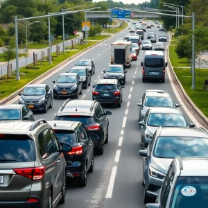 A busy intersection in Knox County demonstrating traffic congestion.