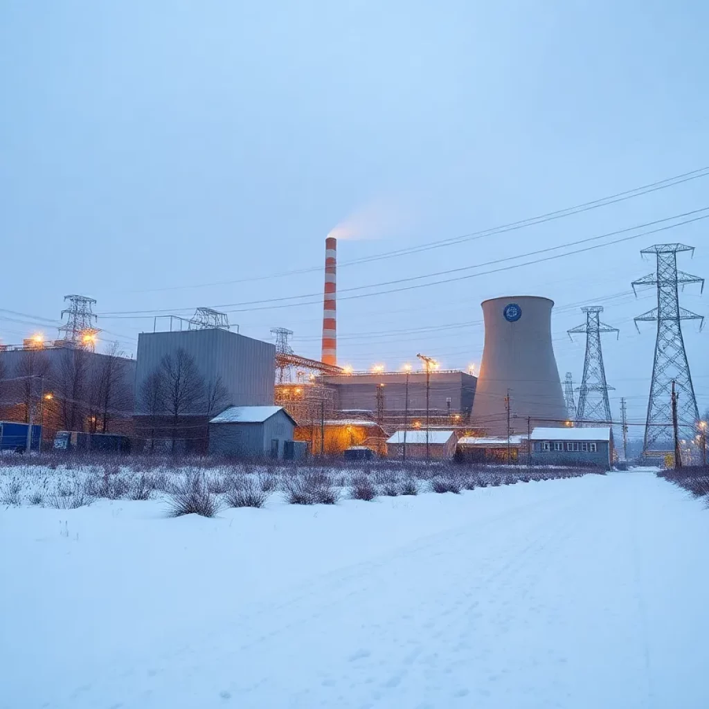 Winter scene of TVA power plant amidst snow, representing energy generation and winter challenges.