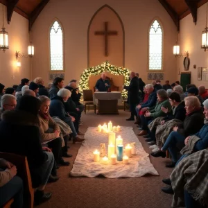 Cozy winter warming center in Knoxville with people and blankets