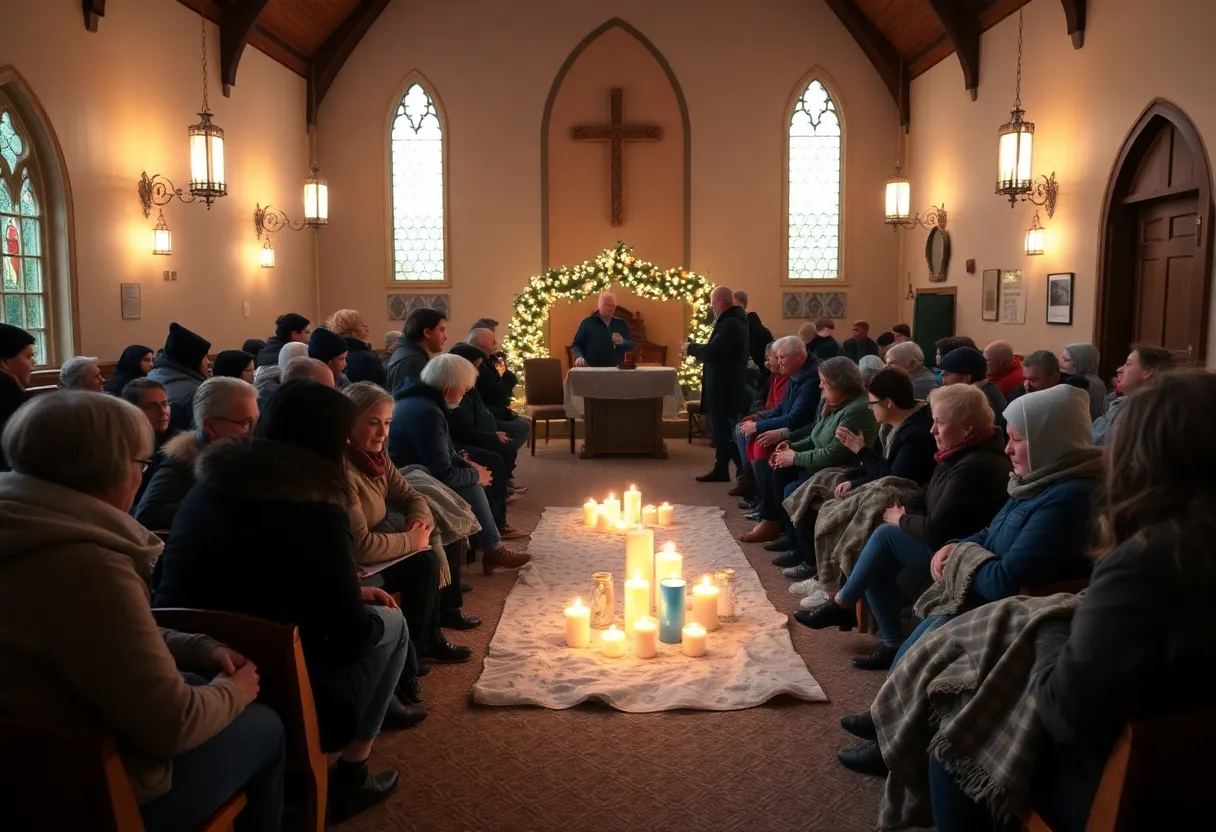 Cozy winter warming center in Knoxville with people and blankets