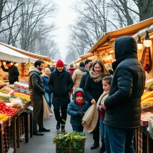 Families shopping at the Winter Farmers Market in Knoxville