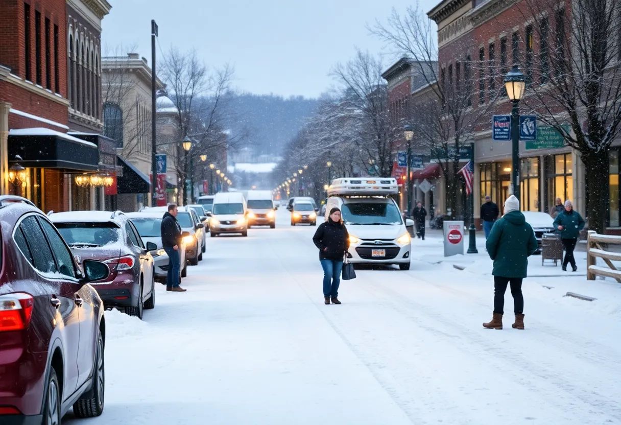 Community preparing for snow in East Tennessee with a wintery backdrop.