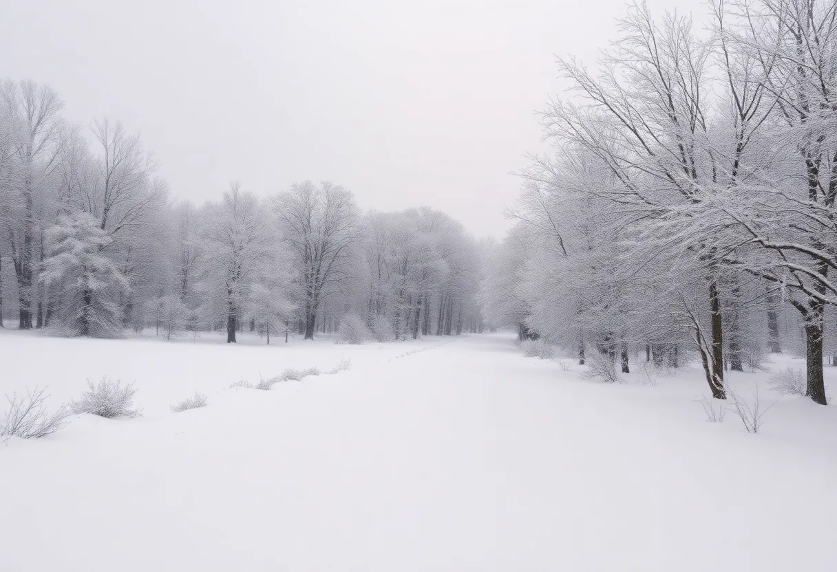 Scenic view of East Tennessee blanketed in snow after a snowstorm.