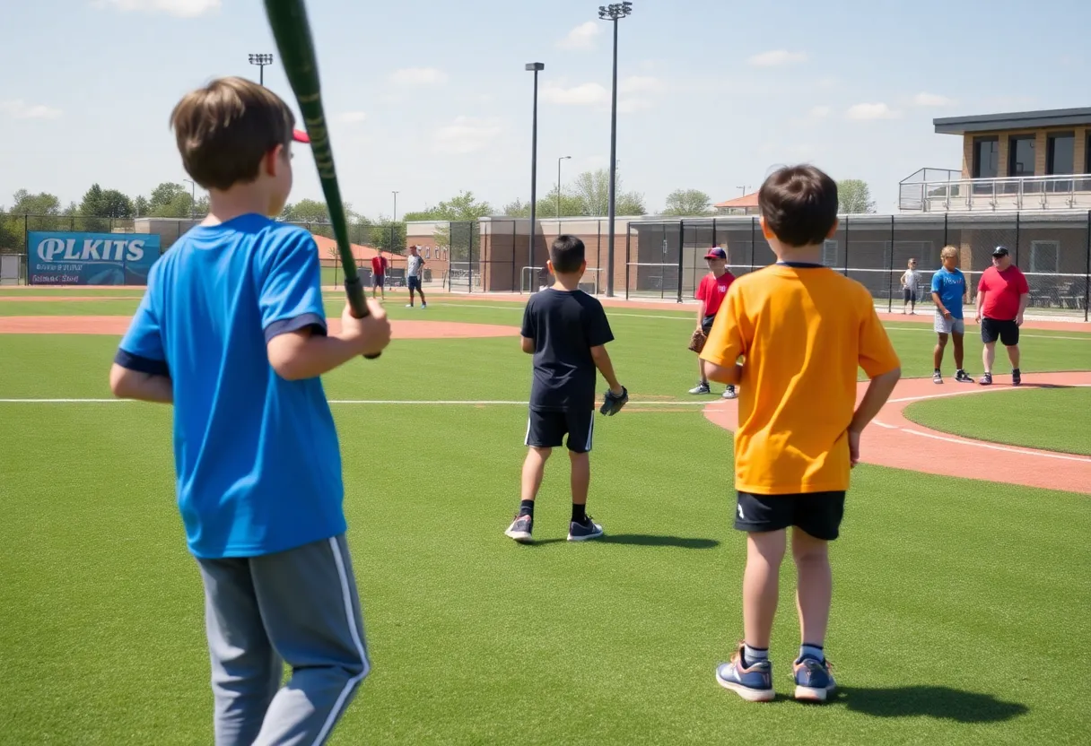 Young athletes practicing baseball at an improved facility in Ruritan Park