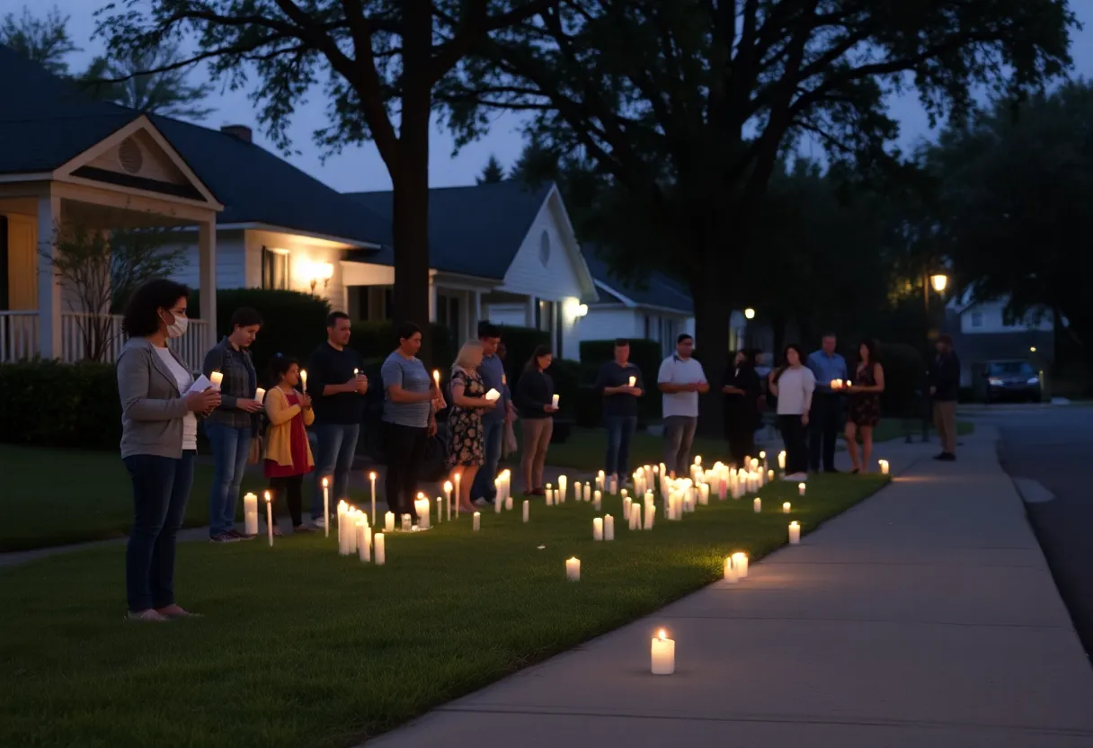 Community members holding candles at vigil for shooting victim