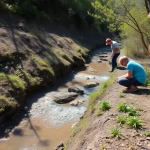 Participants at a creekbank restoration workshop.