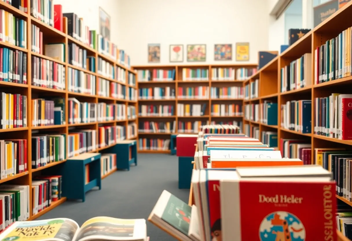 A vibrant school library with books of different genres and topics.