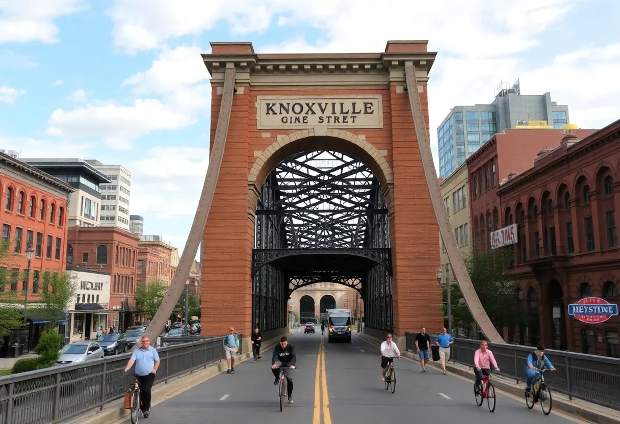 View of Gay Street Bridge in Knoxville without vehicle traffic