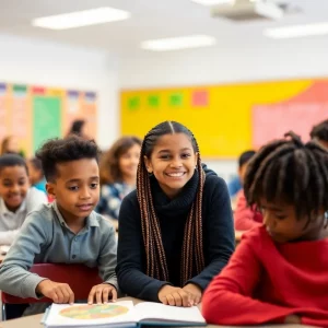 Students in a classroom focusing on learning and collaboration