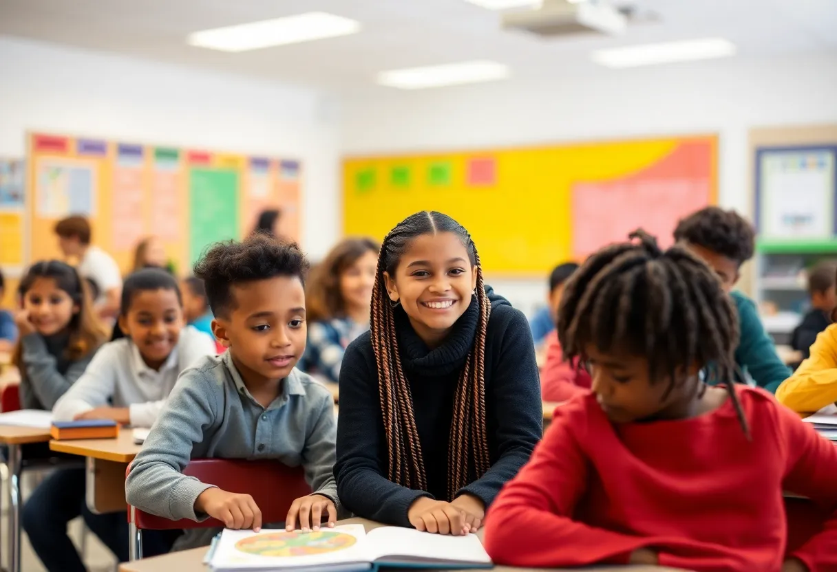 Students in a classroom focusing on learning and collaboration