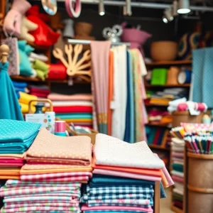Colorful crafting supplies and fabrics in a craft store