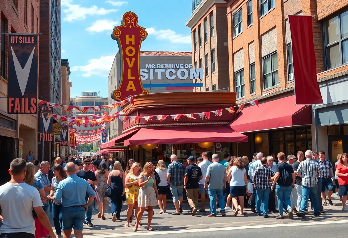 Crowd celebration in Knoxville for Happy's Place sitcom premiere