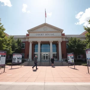 Exterior view of Knoxville courthouse displaying legal notices