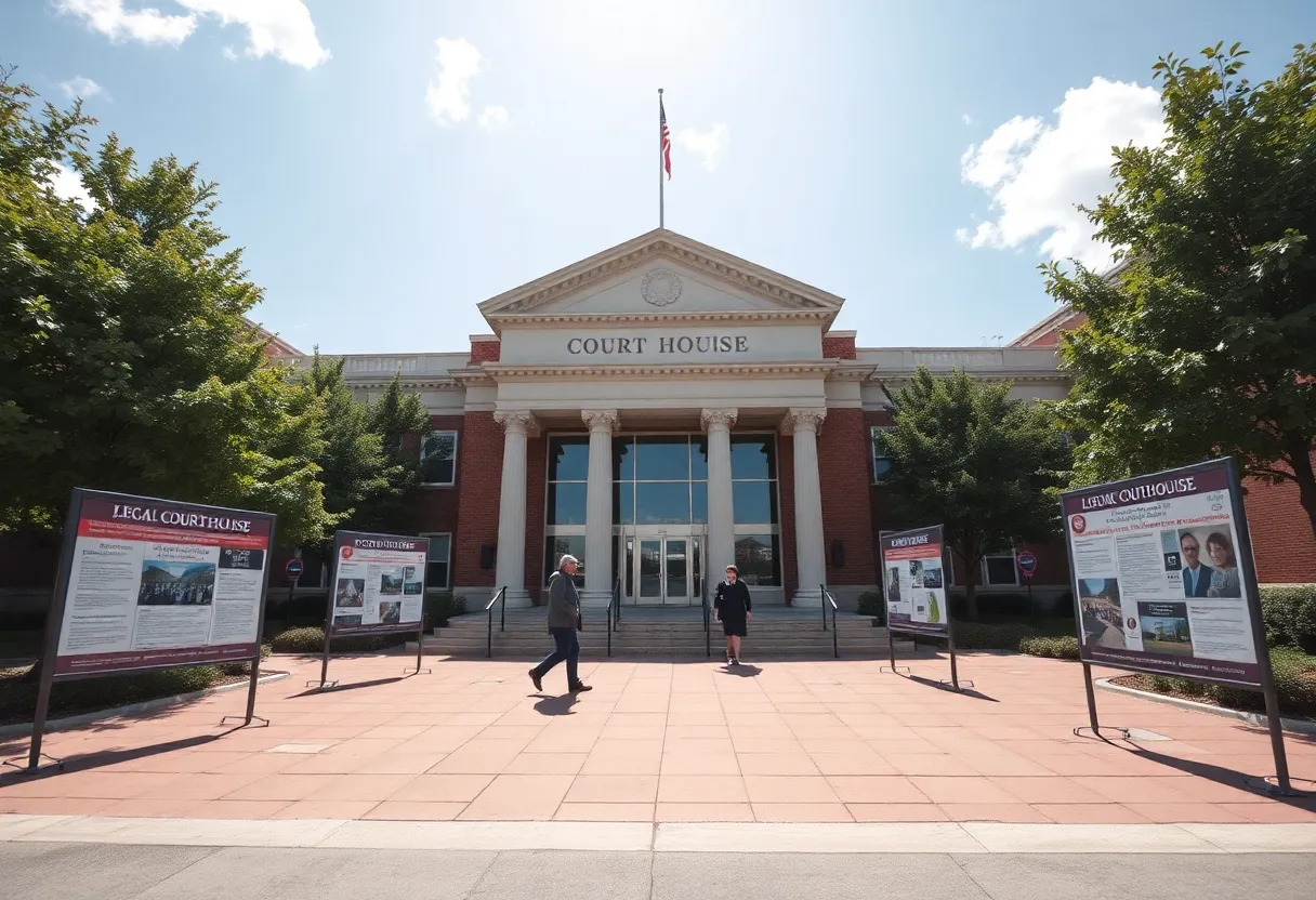 Exterior view of Knoxville courthouse displaying legal notices