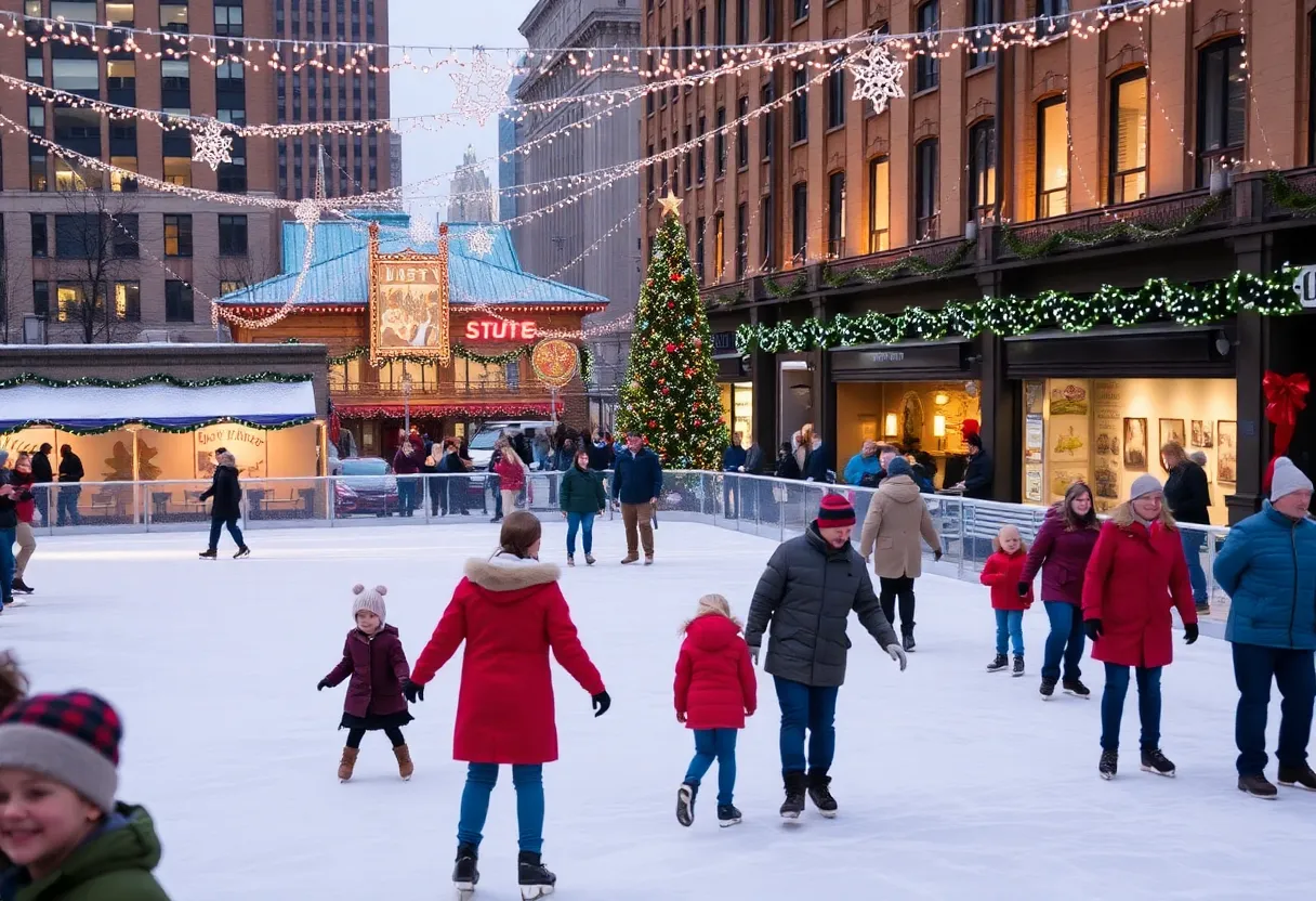 Holiday activities in Knoxville with an ice skating rink and decorations