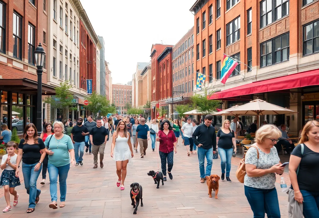 Vibrant pedestrian scene in Knoxville's Market Square