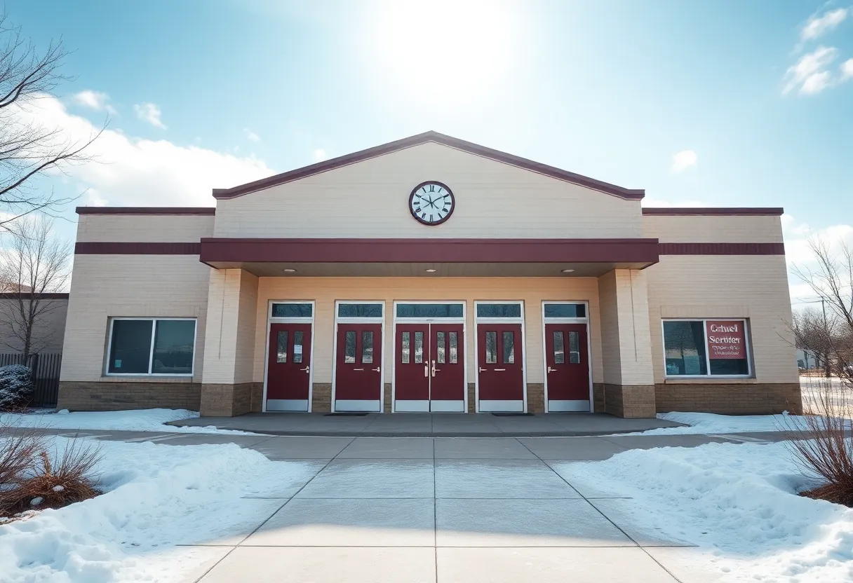 Closed school building in Knoxville due to flu outbreak.
