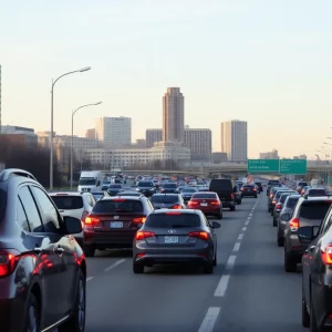 Traffic congestion on a Knoxville highway during rush hour.
